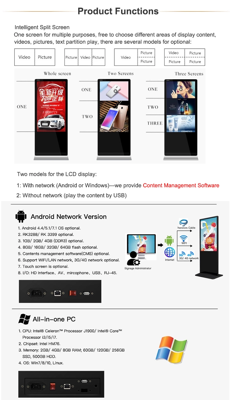 Floor Stand Digital Signage Video Player Big Touch Screen Screen Vertical Interactive LCD Advertising TV Display for Shopping Mall